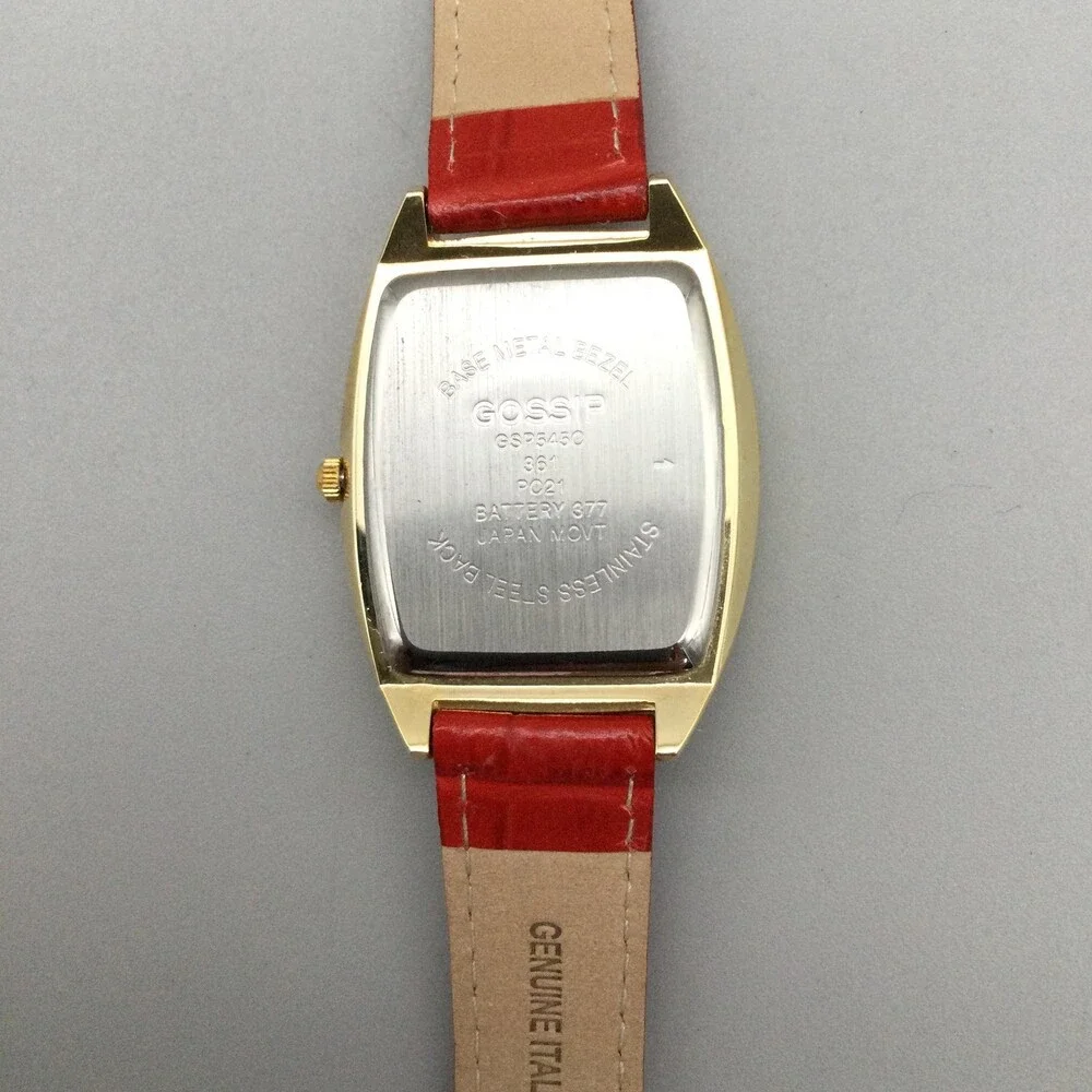 Gossip Womens Watch 31mm Gold Tone Tonneau Red Leather GS78430 New Battery